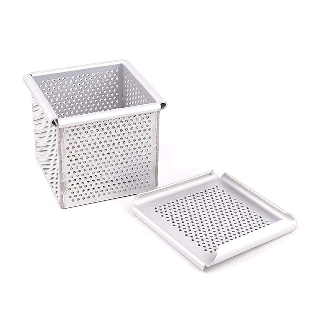 6 7 8 9 10cm Square Cube Smooth Nonstick Leaky Anodizing Aluminium Bread Box Mold with Lid Cake Toast Maker DIY Bakeware (7.5cm Leaky)