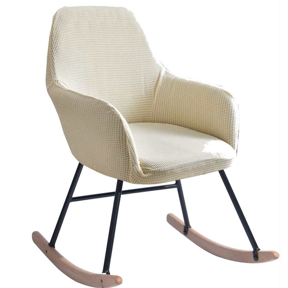 XGANGM Stretch Rocking Chair Slipcovers with Arms High Back Accent Living Room Lounge Chair Covers, forHome Furniture Bedroom Relaxation Dinning Room Chair Protector,Beige,1PC