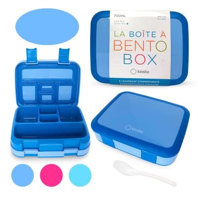 kinsho Bento Lunch Box for Kids Toddlers Boys, 5 Portion Sections Secure Lid, Microwave Safe BPA Free Removable Tray, Pre-School Kid Daycare Lunches Snack Container Ages 3 to 5, Blue