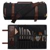 Manjushri Elegant and Light 12 Slots Professional Waxed Canvas & Genuine Leather Chef Knife Roll Bag Case with 4 Zipper Pouch Knife Organiser (Walnut Brown) view 1