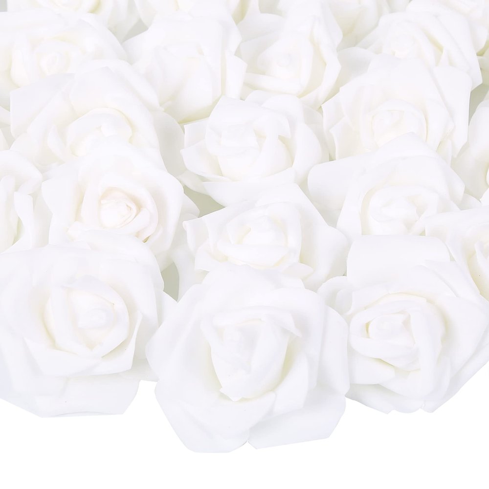 200 pcs Foam Rose Heads Stemless Artificial Rose Flowers White Fake Roses Flower Bulk for DIY Wedding Rose Wall Kissing Balls Bridal Shower Centerpieces Arrangements Party Tables Decorations(White )