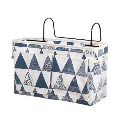 Surblue Bedside Caddy Bedside Storage Bag Hanging Organizer for Bunk, Hospital Beds, Dorm Rooms Bed Rails Camp 4 Pockets and 2 Hooks (Blue Triangle)
