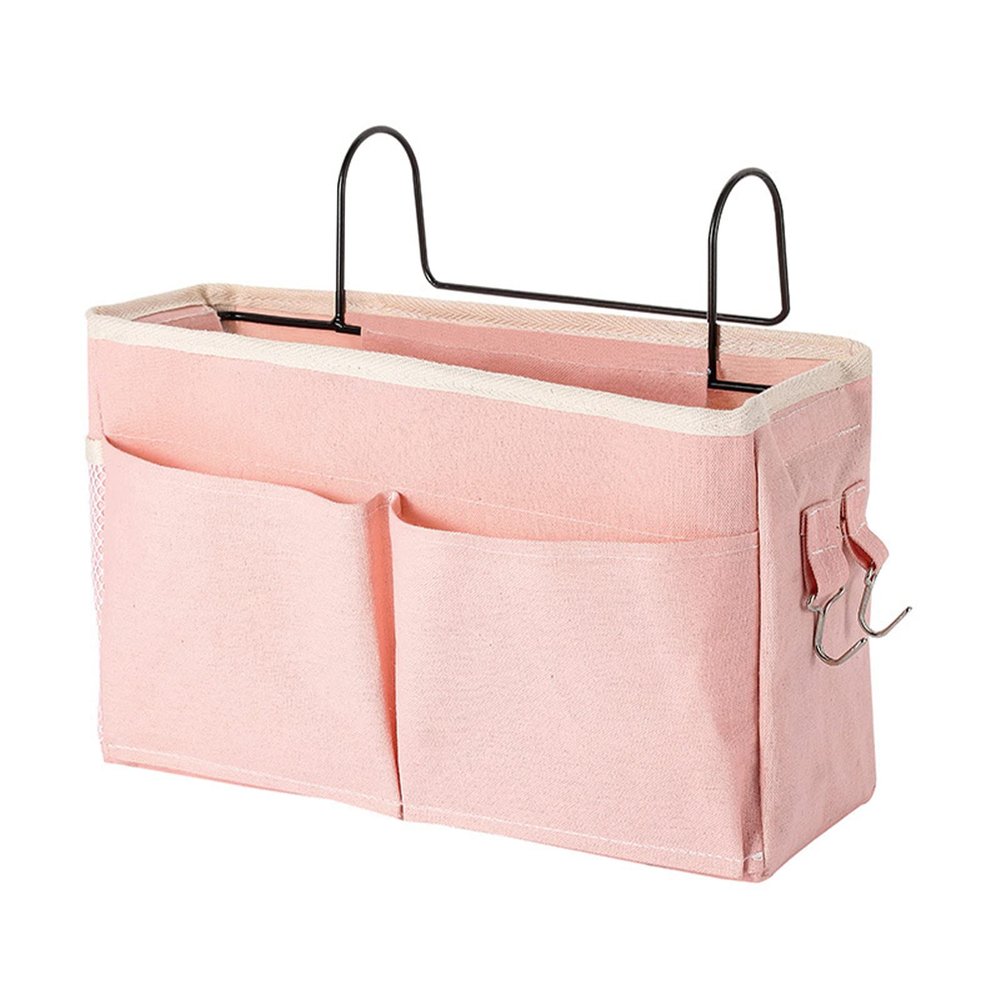 Surblue Bedside Caddy Bedside Storage Bag Hanging Organizer for Bunk, Hospital Beds, Dorm Rooms Bed Rails Camp 4 Pockets and 2 Hooks (Pink)