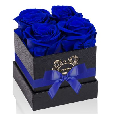 UFOREVER ROSES 4-Piece Preserved Roses in a Box, Preserved Flowers, Roses Gift for Her, Royal Blue