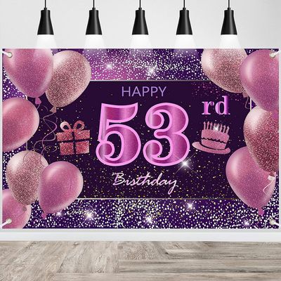 53rd Birthday Decorations for Girls Happy Birthday Banner Pink Decorations for A Party Birthday Backdrop for Women