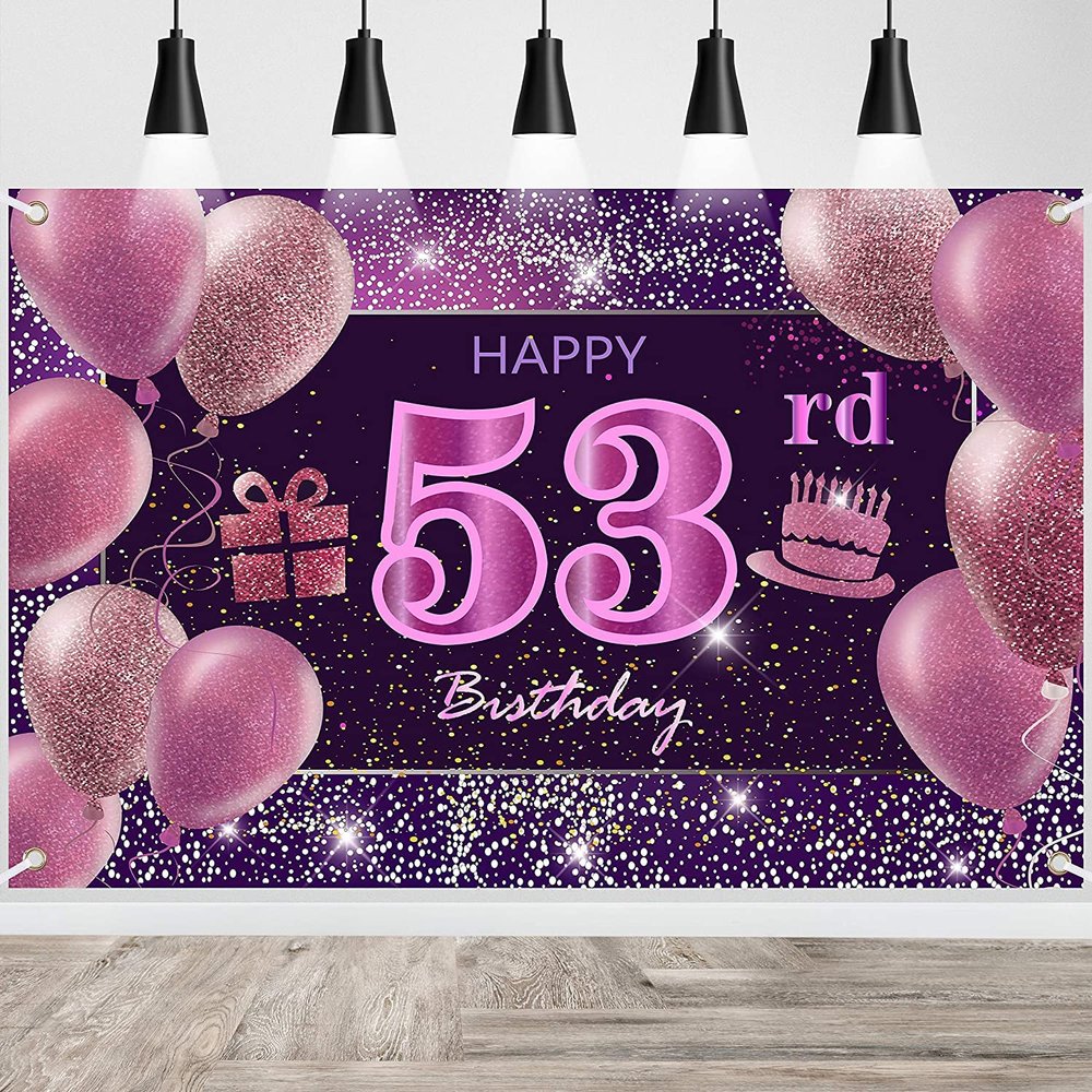 53rd Birthday Decorations for Girls Happy Birthday Banner Pink Decorations for A Party Birthday Backdrop for Women