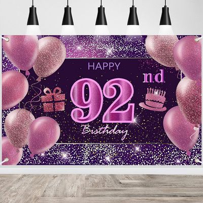 92nd Birthday Decorations for Girls Happy Birthday Banner Pink Decorations for A Party Birthday Backdrop for Women