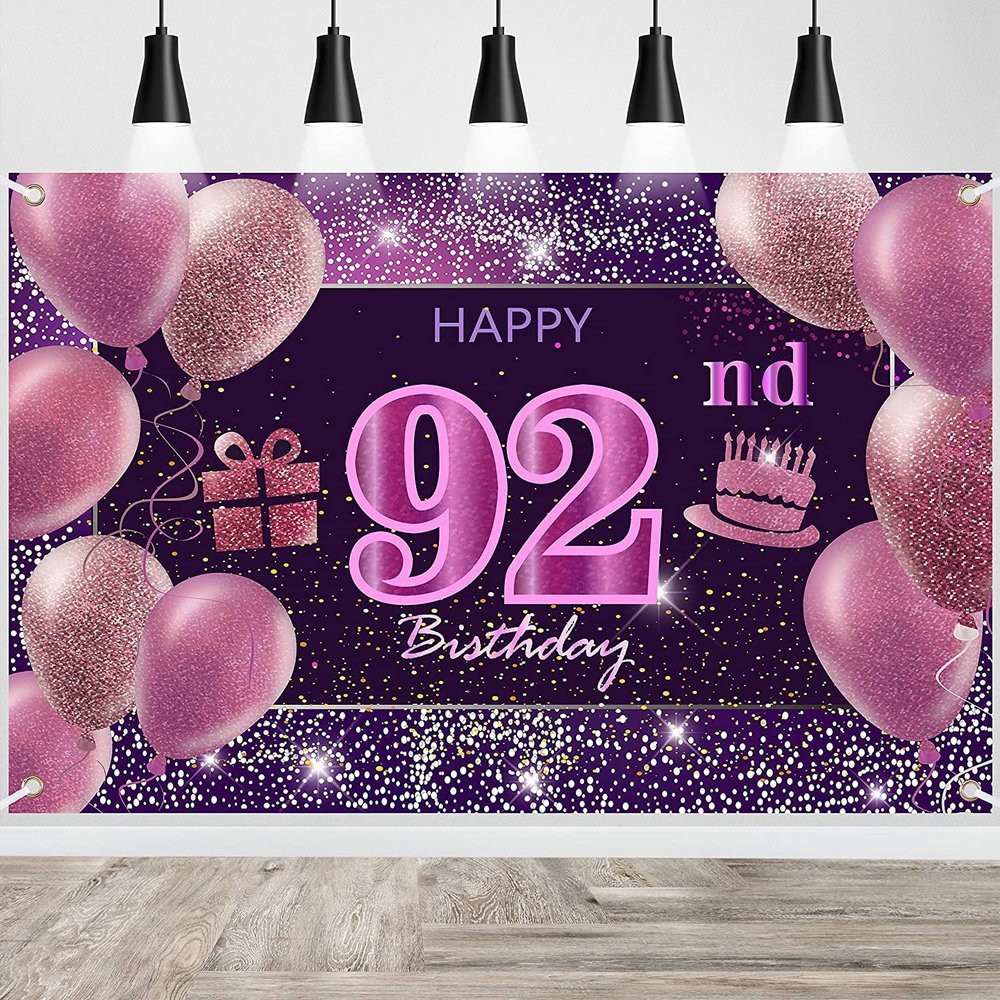 92nd Birthday Decorations for Girls Happy Birthday Banner Pink Decorations for A Party Birthday Backdrop for Women