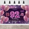 92nd Birthday Decorations for Girls Happy Birthday Banner Pink Decorations for A Party Birthday Backdrop for Women view 1