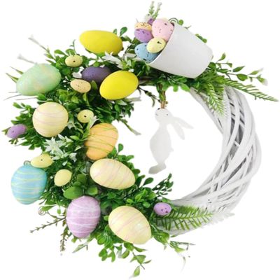 Easter Wreath Artificial Flower Garland Door Front Sign Wooden Door Hanger for Easter Spring Festival Home Decorations - B