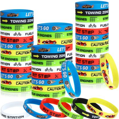 Skylety 48 Pack Race Car Party Favors Race Car Silicone Bracelets Racing Checkered Flag Wristbands Racing Flag Rubber Bracelets Birthday Party Decorations for Sports Events Fitness Dirt Bike Task