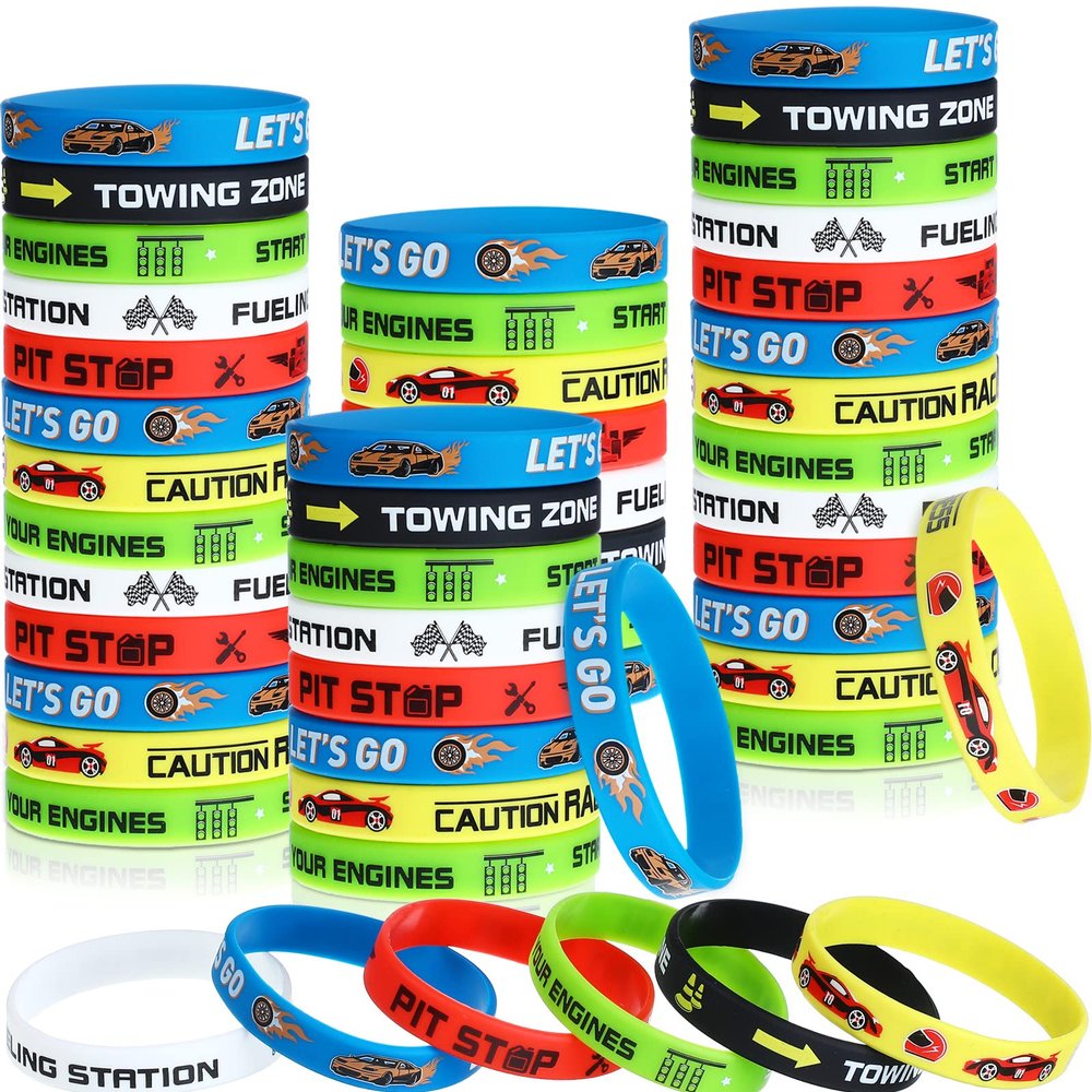 Skylety 48 Pack Race Car Party Favors Race Car Silicone Bracelets Racing Checkered Flag Wristbands Racing Flag Rubber Bracelets Birthday Party Decorations for Sports Events Fitness Dirt Bike Task