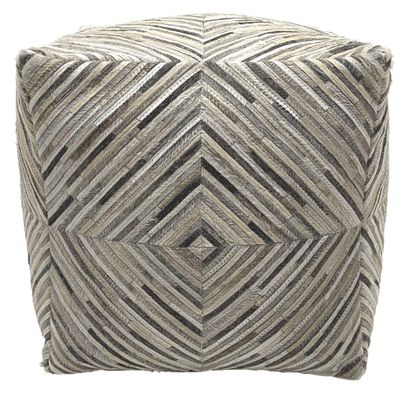 LOOMINAIRE Handmade Pouf/Footstool Masai Diamond Made of Leather Easy Maintenance for Living Room Bed Room Family Room (18"x18"x18") (Silver - Natural)