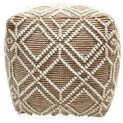 LOOMINAIRE Handmade ADDO Wool, Cotton Natural Fiber Easy Maintenance Pouf/Footstool for Living Room Bed Room Family Room (Tan)