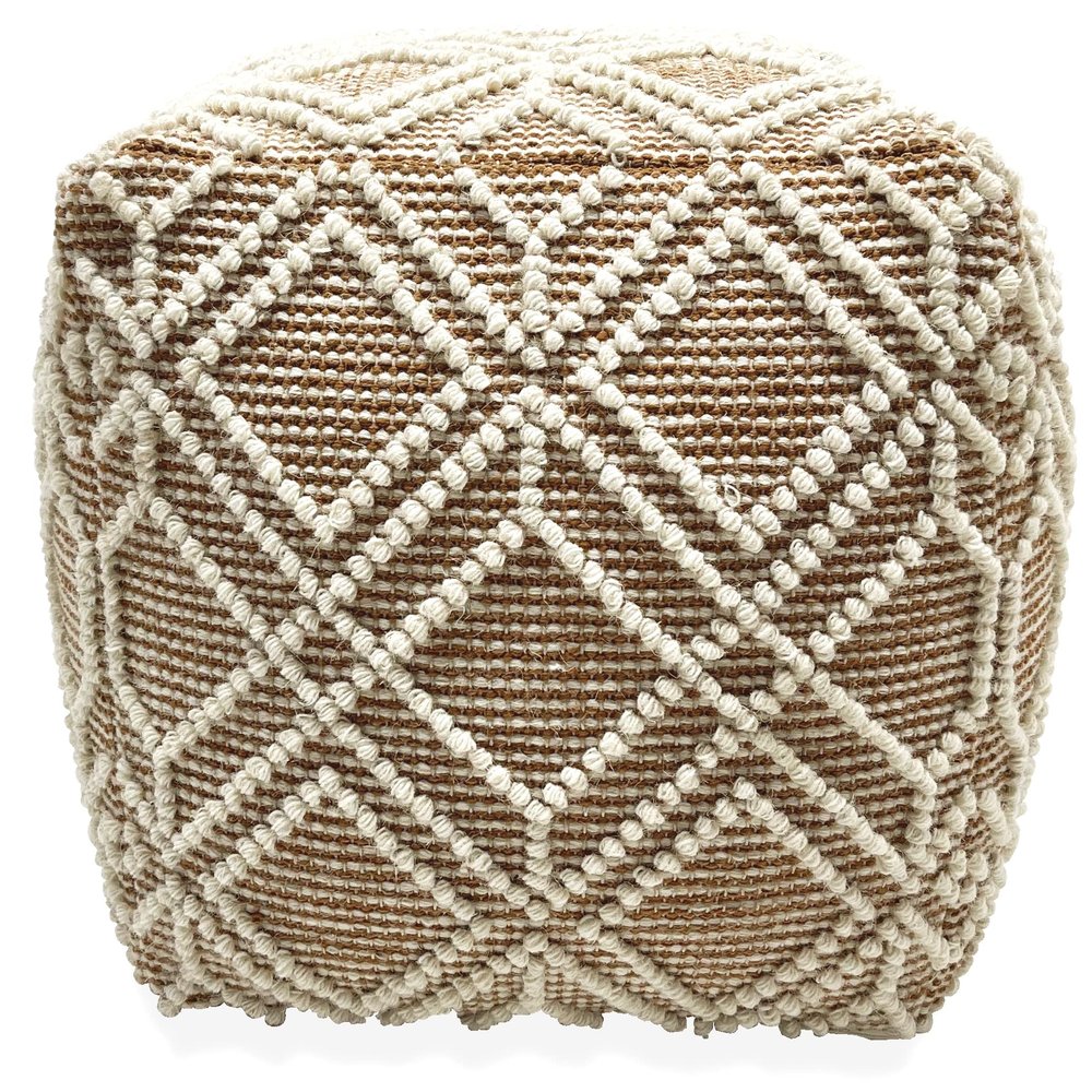 LOOMINAIRE Handmade ADDO Wool, Cotton Natural Fiber Easy Maintenance Pouf/Footstool for Living Room Bed Room Family Room (Tan)