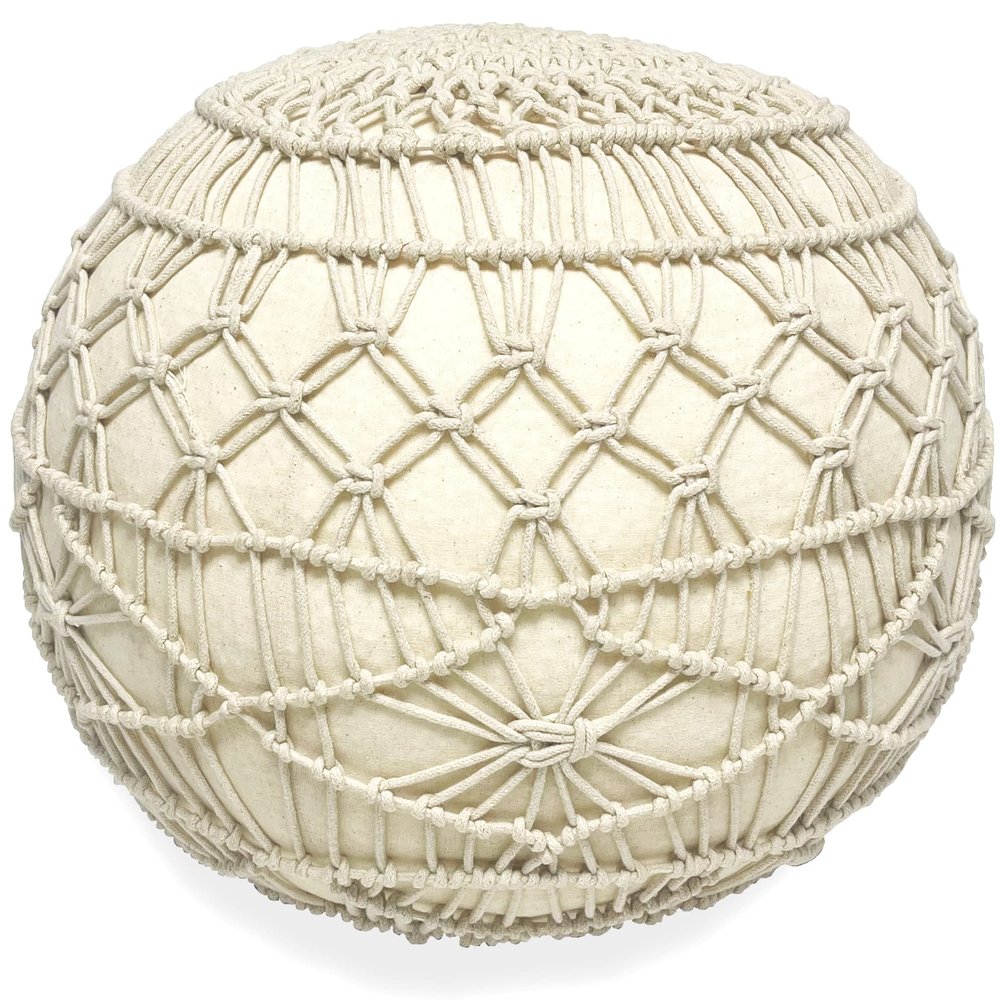 LOOMINAIRE Rustic Macrame Pouf/Footstool Nantes Hand Woven of Cotton for Living Room Bed Room Family Room