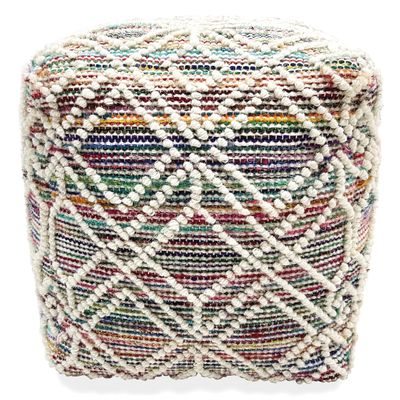 LOOMINAIRE Handmade ADDO Wool, Cotton Natural Fiber Easy Maintenance Pouf/Footstool for Living Room Bed Room Family Room (Multi)
