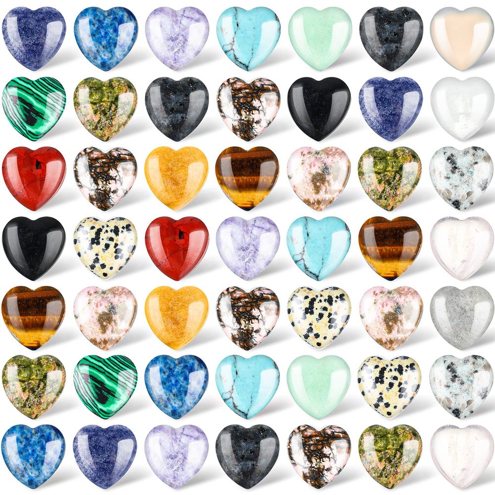 Nuenen 72 Pcs Natural Heart Shaped Crystal Stone 0.8 Inch Worry Stone Bulk Heart Palm Pocket Healing Carved Love Mini Gemstone Decor for Valentines Witchcraft Meditation