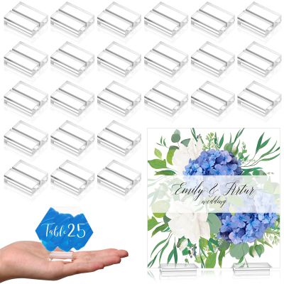 Yalikop Acrylic Place Card Holders 1.2 Inch Name Card Holder Stands Clear Table Number Stands Wedding Sign Holders Display Stand for Table Wedding Photos Office Menu Meeting(100 Pieces)