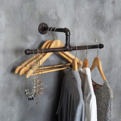 DONGYUE Clothes Hanger, 19 Inch Industrial Pipe Wall Mount Garment Rack, Space Saving Heavy Duty Clothes Hanger, Removable Clothes Hanger, Versatile Rod for Closet Storage -2 Colors (Color : Bronze)