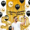 50th Birthday Decorations Men, Happy 50th Birthday Decorations with 40 Inch Gold 60 Number Balloons, Birthday Banner, Latex Balloon, Fringe Curtains and Foil Balloons view 3