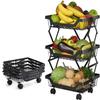 Metal Storage Baskets with Wheels 3 Tier Stackable Fruit Vegetable Basket Foldable Utility Storage Cart No Assembly for Kitchen Pantry, Market,Garage view 1