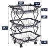 Metal Storage Baskets with Wheels 3 Tier Stackable Fruit Vegetable Basket Foldable Utility Storage Cart No Assembly for Kitchen Pantry, Market,Garage view 3