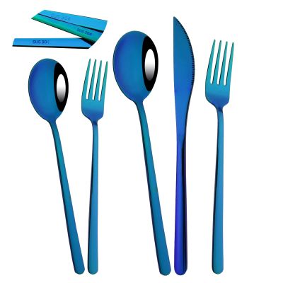 BRIIEC 40-Piece Silverware 304 Stainless Steel Flatware Set Mirror Polished Cutlery Set Korean Style Handle Gift Present for Wedding Housewarming Service for 8 - Blue