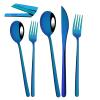 BRIIEC 40-Piece Silverware 304 Stainless Steel Flatware Set Mirror Polished Cutlery Set Korean Style Handle Gift Present for Wedding Housewarming Service for 8 - Blue view 1