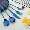 BRIIEC 40-Piece Silverware 304 Stainless Steel Flatware Set Mirror Polished Cutlery Set Korean Style Handle Gift Present for Wedding Housewarming Service for 8 - Blue view 4