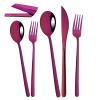 BRIIEC 40-Piece Silverware 304 Stainless Steel Flatware Set Mirror Polished Cutlery Set Korean Style Handle Gift Present for Wedding Housewarming Service for 8 - Purple view 1