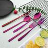BRIIEC 40-Piece Silverware 304 Stainless Steel Flatware Set Mirror Polished Cutlery Set Korean Style Handle Gift Present for Wedding Housewarming Service for 8 - Purple view 2