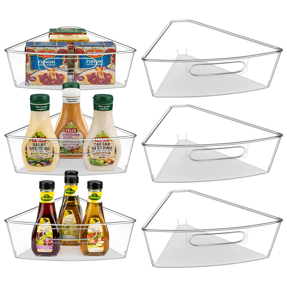 JEISSLIA Lazy Susan Cabinet Organizer Bins for 26"/ 28"/ 32" Diameter Corner Organizer, Plastic Cabinet Storage Bin, 1/8 Wedge - Food Safe, BPA Free, with Non-Slip Pads (for 28" Diameter, 6 Pack)