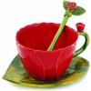 Polmedia Polish Pottery Cup with Saucer and Spoon - Red Pattern Made in Poland view 1