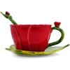 Polmedia Polish Pottery Cup with Saucer and Spoon - Red Pattern Made in Poland view 3
