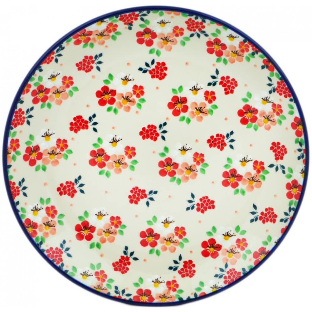 Polmedia Polish Pottery Dinner Plate UNIKAT - Pink Divinity Pattern Handmade in Boleslawiec Poland by Ceramika Artystyczna + Certificate of Authenticity