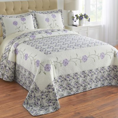 BrylaneHome Margaret Embroidered Bedspread - Queen, Blue