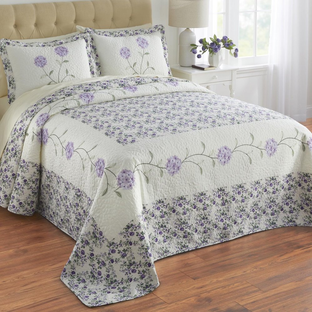 BrylaneHome Margaret Embroidered Bedspread - Queen, Blue