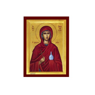 Saint Anastasia icon, Handmade Greek Orthodox icon of St Anastasia of Sirmium, Byzantine Art wall Hanging icon Wood Plaque, Religious Gift 7x10cm