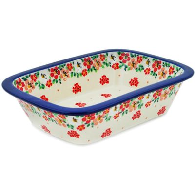 Polmedia Polish Pottery Rectangular Baker UNIKAT - Rosey Starburst Poppy Pattern Handmade in Boleslawiec Poland by Ceramika Artystyczna + Certificate of Authenticity