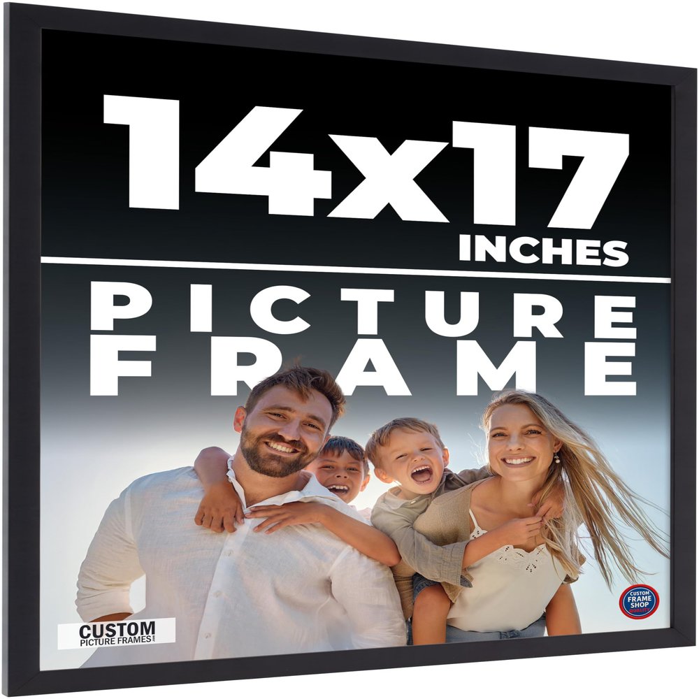 14x17 Frame Black Real Wood Picture Frame Width 0.75 Inches | Interior Frame Depth 0.5 Inches | Noir Classique Mid Century Photo Frame Complete with UV Acrylic, Foam Board Backing & Hanging Hardware
