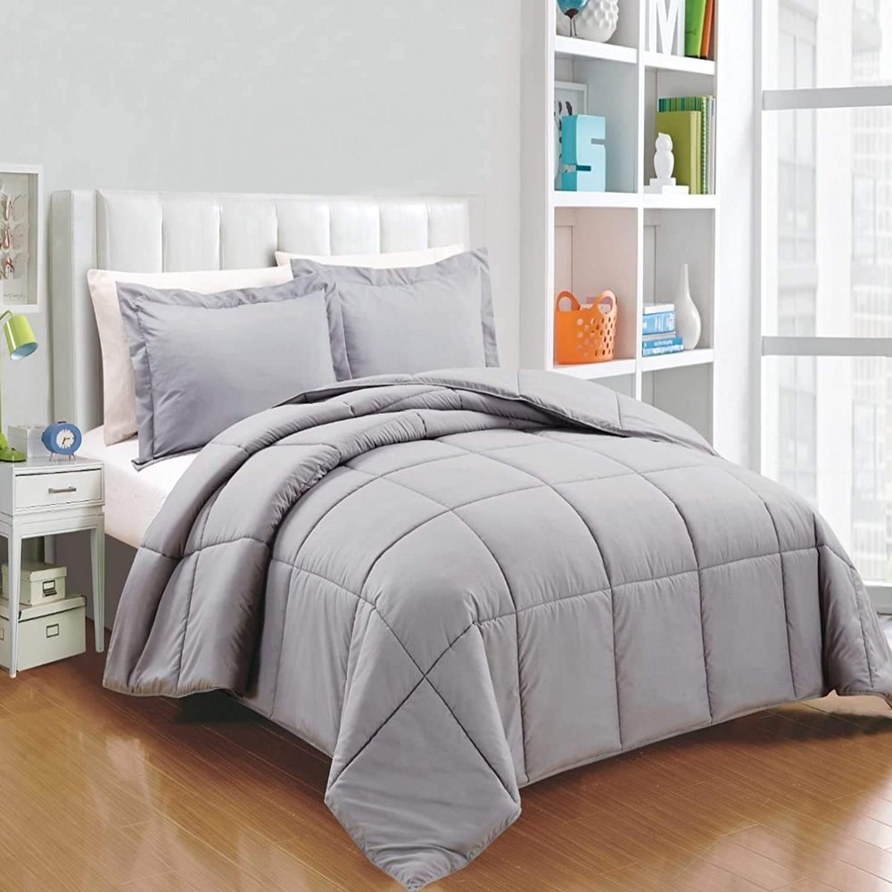 Devi Bedding 600 TC 100% Egyptian Cotton Coziest 11-Piece Bed-in-a-Bag Comforter Includes Duvet Cover, Bed Skirt, Bed Runner, Boby Pillow Cover, 14" Deep Pocket Solid Silver Twin Size