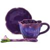 Polmedia Polish Pottery Cup with Saucer and Spoon - Rustic Purple Pattern Made in Poland view 2