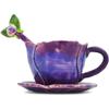 Polmedia Polish Pottery Cup with Saucer and Spoon - Rustic Purple Pattern Made in Poland view 3