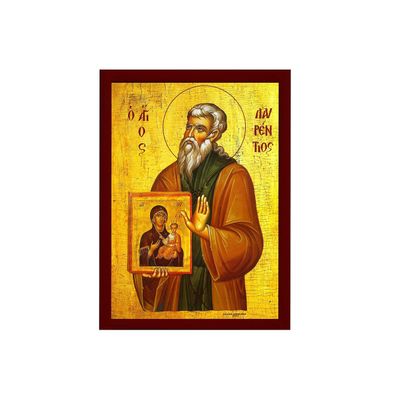 Saint Lawrence icon, Handmade Greek Orthodox icon of St Lawrence, Byzantine Art wall Hanging icon on Wood Plaque, Religious Decor 7x10cm