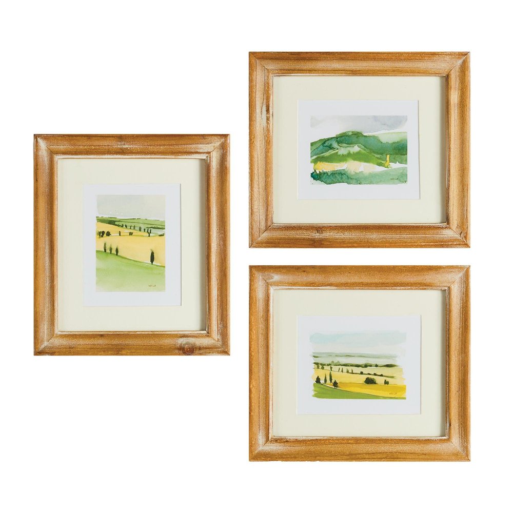 MY SWANKY HOME Set of 3 Elegant Country Green Fields Prints Farmhouse Landscape 11 in Pastoral