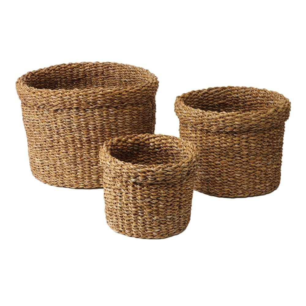 MY SWANKY HOME Set of 3 Woven Sea Grass Storage Baskets Round 14 12 10 in Natural Spa Towel