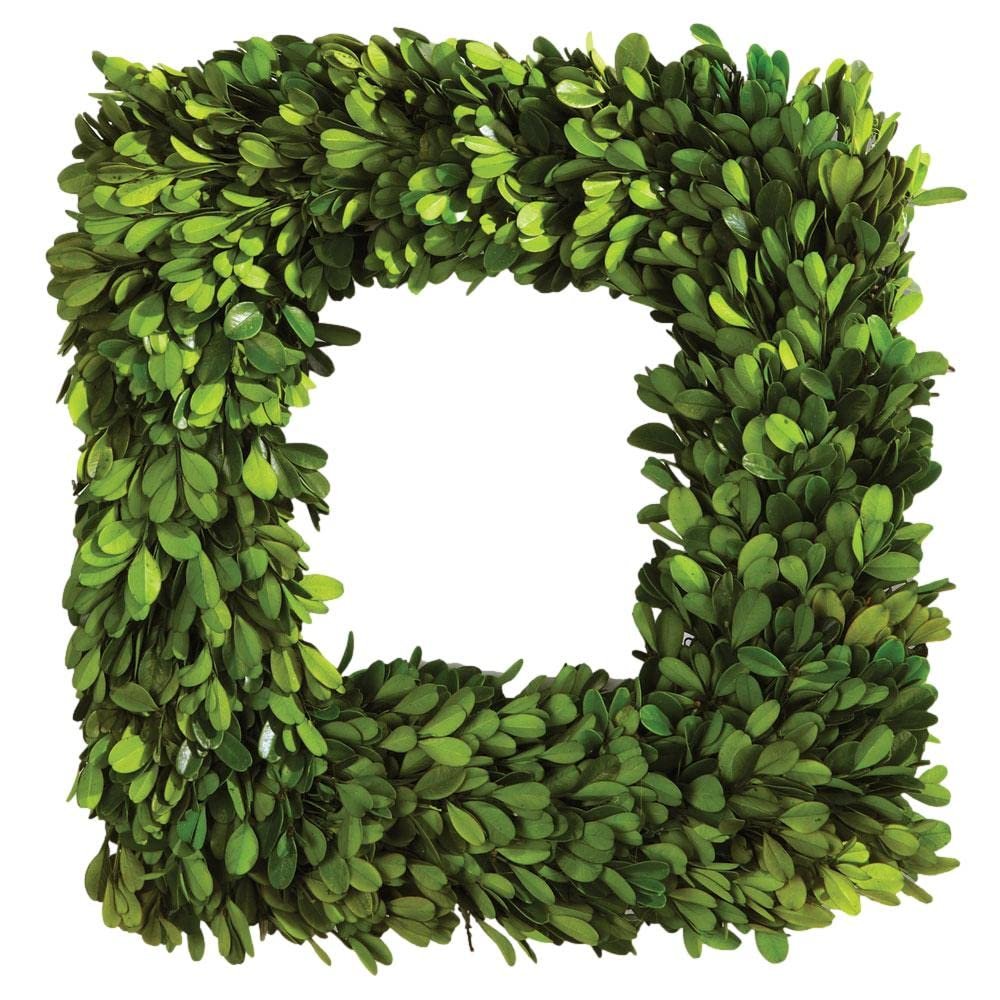 MY SWANKY HOME Square 16in English Boxwood Wreath Topiary Greenery Natural Classic Hanging Door