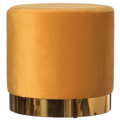 Fabulaxe Modern Round Velvet Fabric Standard Ottoman Stool with Gold Base, Mustard