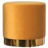 Fabulaxe Modern Round Velvet Fabric Standard Ottoman Stool with Gold Base, Mustard view 1